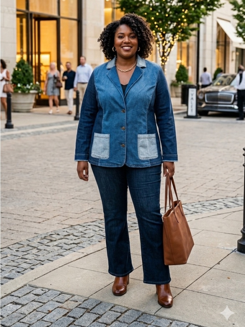 SIZE 22W LOGO® by Lori Goldstein NEW Patchwork Denim Blazer Jacket